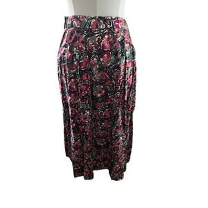 Pendleton Vintage Floral Pleated Rayon Midi Skirt Black‎ Pink USA Size 8